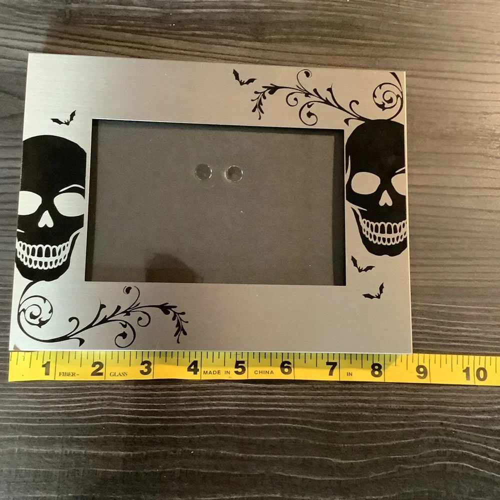Silver and black skulls and bats picture frame (Tabletop)